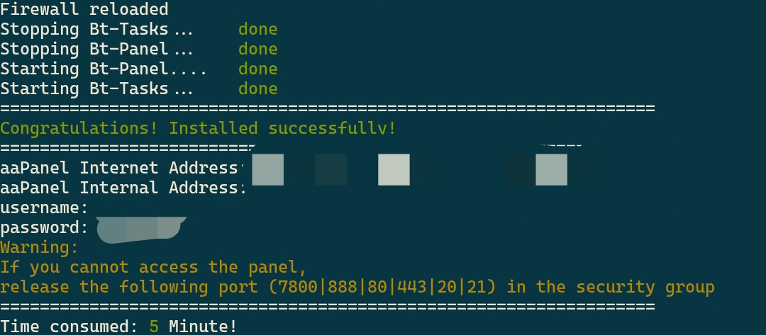 aaapanel 安装成功截图